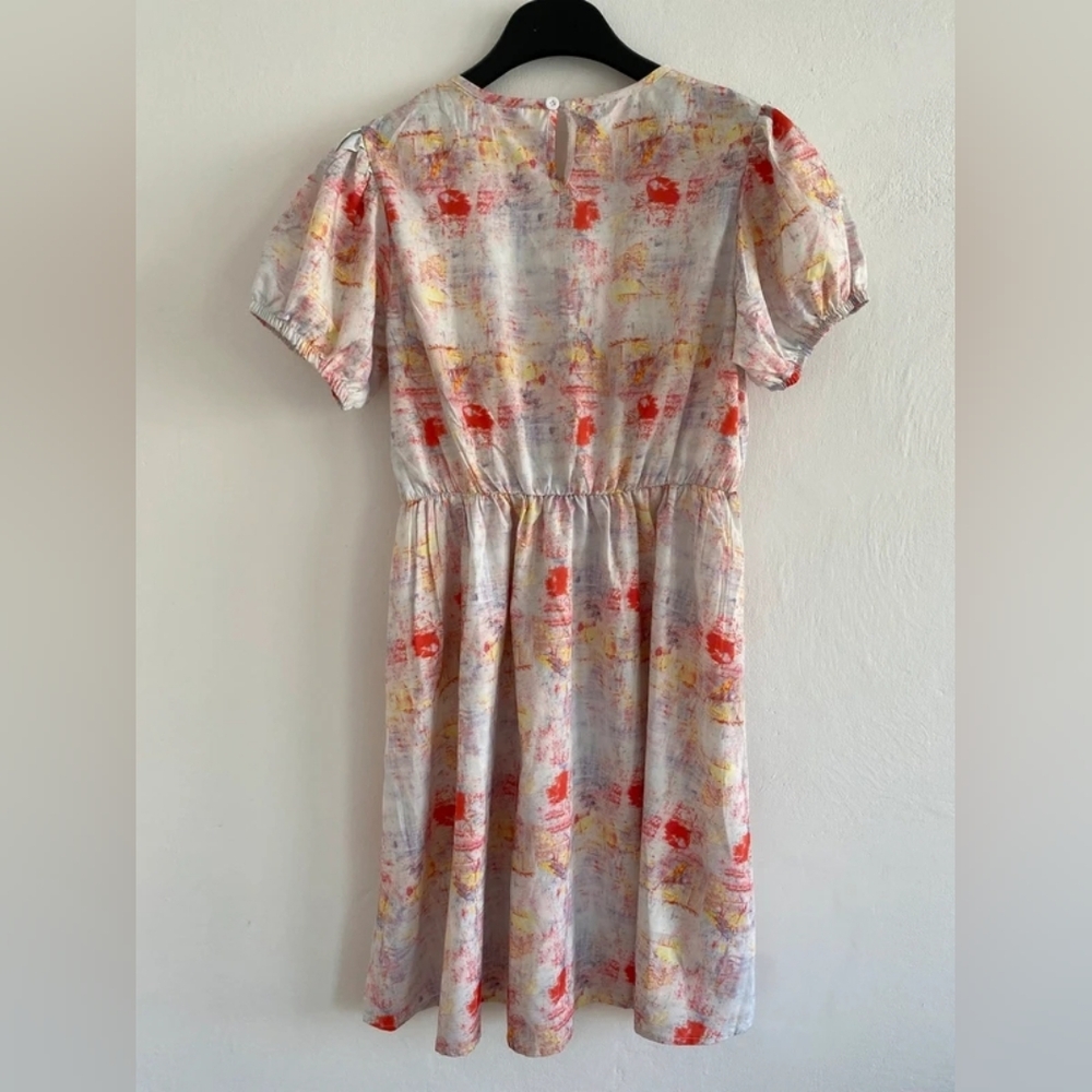 Lightweight Abstract Print Dress in White, Coral & Yellow - Picture 6 of 6
